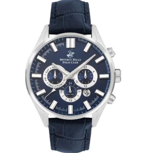 Beverly Hills Polo Club Men's JP25 Movement Watch, Multi Function Display and Leather Strap - BP3504X.399, Dark Blue