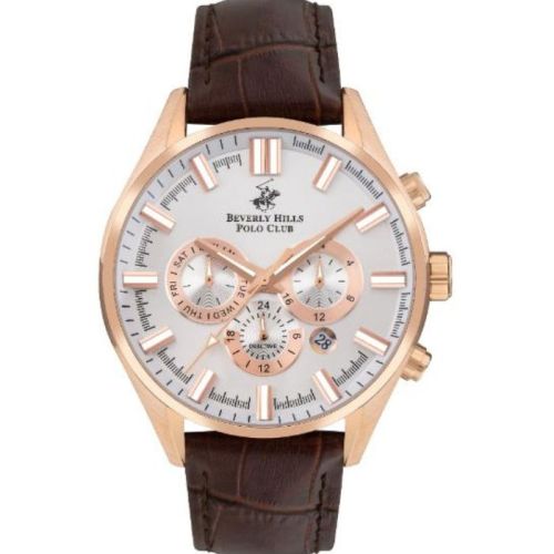 Beverly Hills Polo Club Men's JP25 Movement Watch, Multi Function Display and Leather Strap - BP3504X.432, Brown