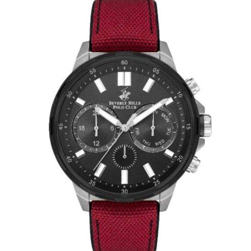 Beverly Hills Polo Club Men's VX9JE1 Movement Watch, Multi Function Display and Nato Strap, Red - BP3402X.358