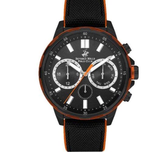Beverly Hills Polo Club Men's VX9JE1 Movement Watch, Multi Function Display and Nato Strap, Black - BP3402X.651