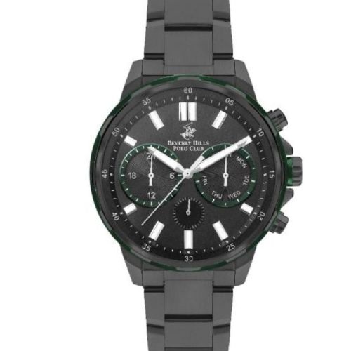 Beverly Hills Polo Club Men's VX9JE1 Movement Watch, Multi Function Display and Metal Strap, Black - BP3403X.060