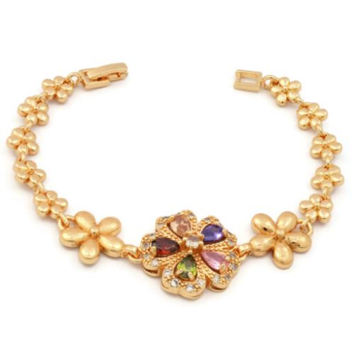 Women’s Floral Design Bracelet Studded with Colour Full Stones With Clip Lock (A1983501)