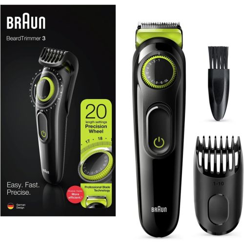 Braun Beard Trimmer for Men Cordless & Rechargeable Hair Clipper, Black/Volt Green, BT 3221