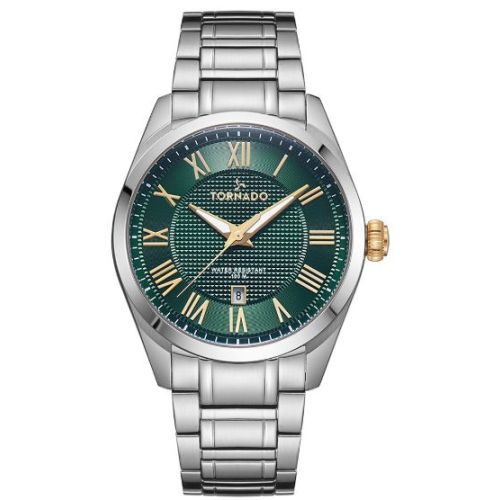 Tornado Men's Analog Green With Gold Highlights Dial Watch - T8007-SBSHG