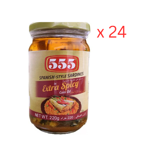555 Spanish Style Sardines In Extra Spicy Corn Oil 220 Gm Pack Of 24 (UAE Delivery Only)
