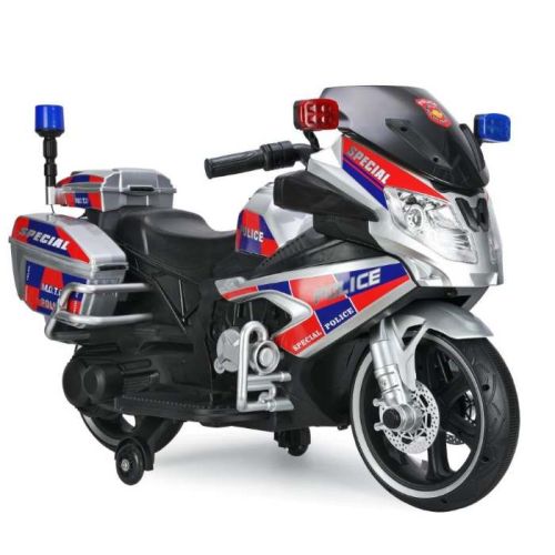 Megastar Ride On  Police Force 12V Electric Motorcycle Rechargeable Battery Operated Bike For Kids - Silver (UAE Delivery Only)