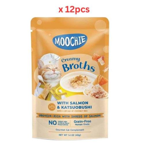 Moochie Creamy Broth With Salmon & Katsuobushi 40G Pouch  (Pack Of 12)