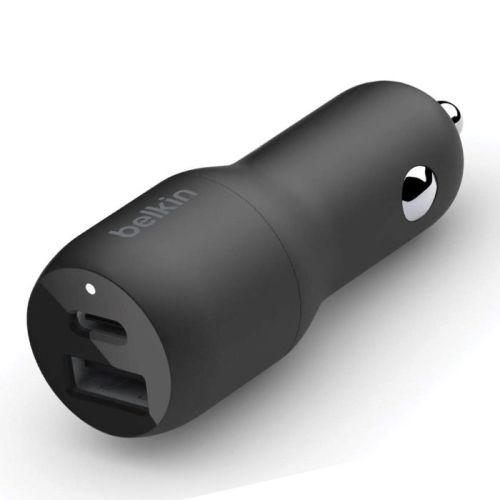 Belkin 37W Dual Port Fast Car Charger, USB Type C 25W PPS Port & USB A 12W Port For Galaxy S22, Ultra, 5G, Plus, Note 20, iPhone 14/14 Plus, 13, 12, Pro, Max, Mini & More Black