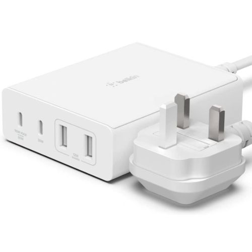 Belkin 108W GaN USB Charging Station For Multiple Devices, 2 USB Type C & 2 USB A Fast Desktop Charger Dock Hub for MacBook, Pro, Air, iPhone, Pro, Max, Mini, iPad Pro, Air, Galaxy & More