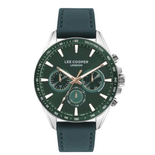 Lee Cooper Men's VX9JE1 Movement Watch, Multi Function Display and Leather Strap, Green - LC07598.377