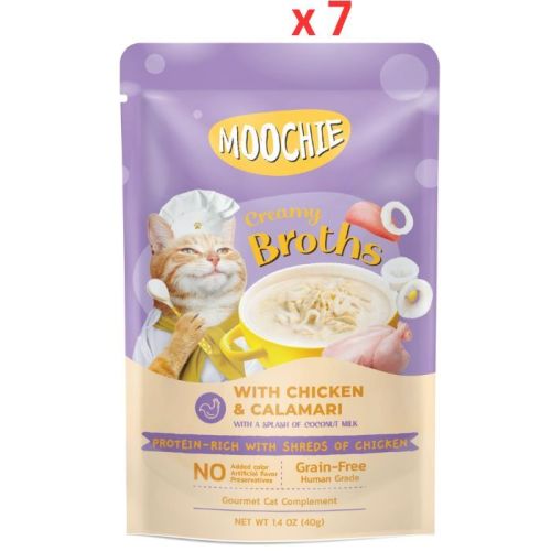 Moochie Creamy Broth With Chicken & Calamari 40G Pouch  (Pack Of 7)