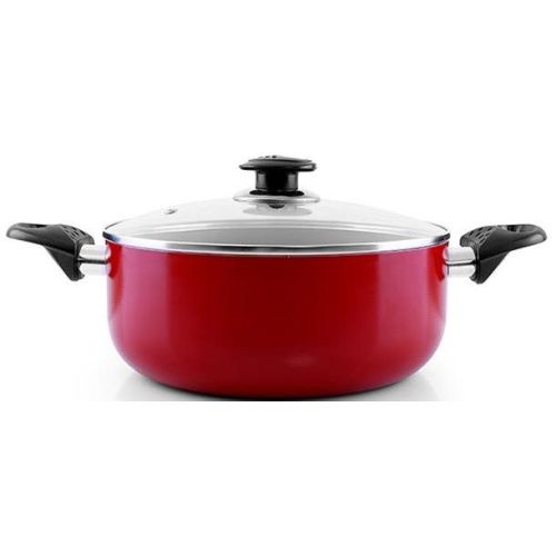 Royalford Non Stick Ceramic Casserole with Glass Lid 20 cm Red - RF6438