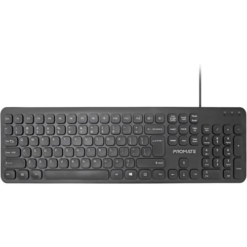 Promate Wired Keyboard, Ultra-Slim Full-Size 106-Keys Quiet Keyboard with 1.6m USB Cord Length, EASYKEY-4.EN