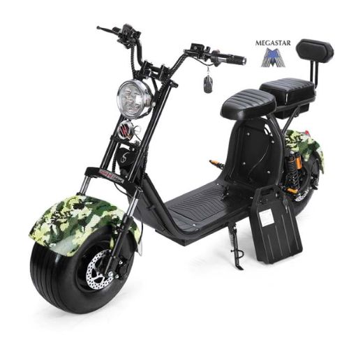 Megastar Megawheels Stylsh 60 V Groovy Fat Tyre Scooter With Headlights & Removable Battery - Army Green (UAE Delivery Only)