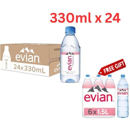 Evian Natural Mineral Water 330ml x 24 (3 Boxes), Get Free Evian (1.5Ltr x 6)