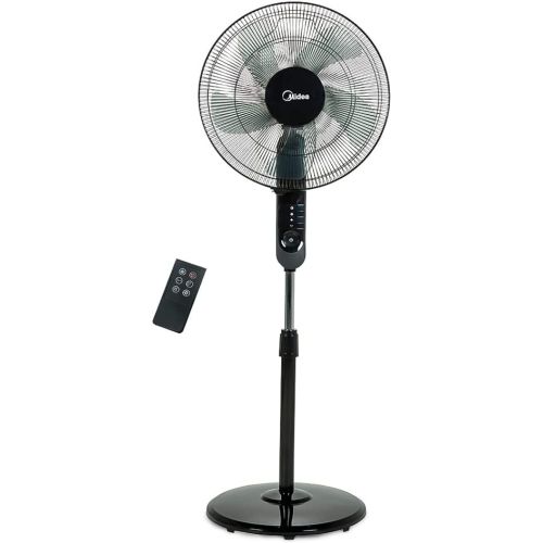 Midea Pedestal Stand Fan with Remote Control, 16 inch, 3D Oscillation Directions, 3 Speed Levels & Adjustable Height, 5 Leaf Blade with 7.5 Hours Timer, Black - FS4015FR