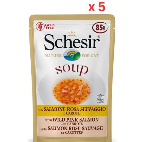 Schesir Cat Wet Soup With Wild Pink Salmon And Carrots 85G (Pack Of 5)