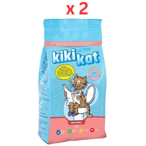 Kiki Kat White Bentonite Clumping Cat litter Baby Powder 5L (4.35 KG) (Pack of 2)