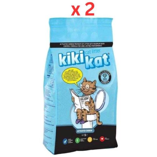 Kiki Kat White Bentonite Clumping Cat litter Activated Carbon 5L (4.35 KG) (Pack of 2)