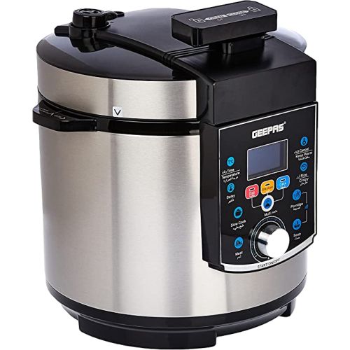 Geepas 1000W Multi Function Pressure Cooker, 6 Liter Capacity-(‎Black/Silver)-(GMC35037)