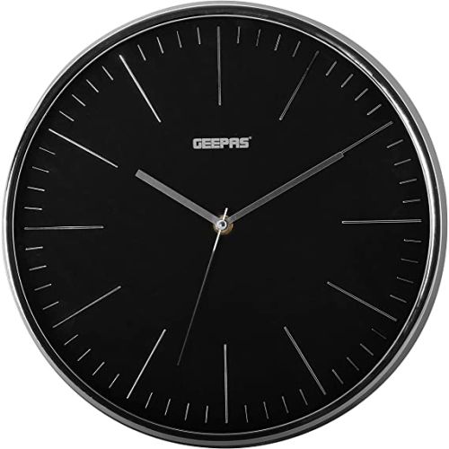 Geepas Wall Clock - Silent Non-Ticking, Round Decorative Wall Clock for Living Room, Bedroom-(Black/White)-(GWC26012)