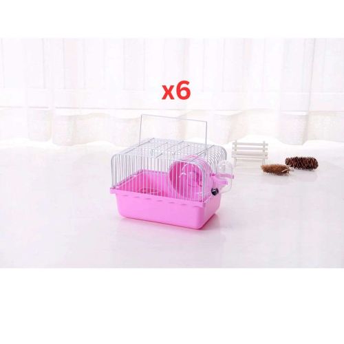 Pets Club Hamster Cage With Running Wheels,Water Bottle & Food Feeder-31x24x17Cm - Pink (Pack of 6)