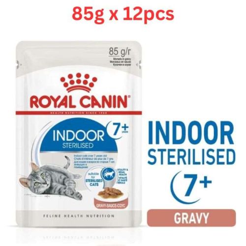 Royal Canin Feline Health Nutrition Indoor 7+ Adult Sterilised  Gravy Wet Food Pouches Cat Wet Food  85g x 12 pcs