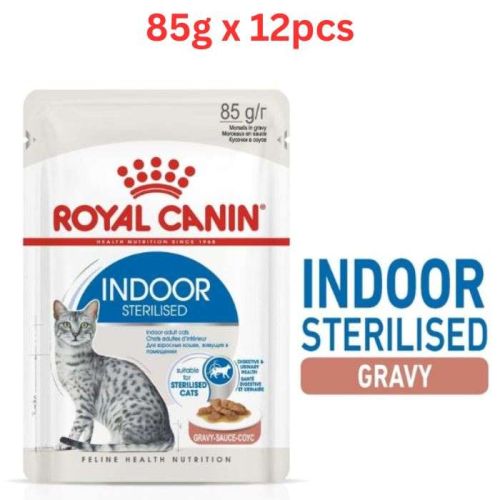 Royal Canin Feline Health Nutrition Indoor Sterilised Gravy Wet Food Pouches 85g x 12 pcs