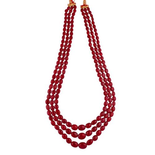 Sri Jagdamba Pearls Ruby Necklace Sets 3 Lines - JPJAN-20-309