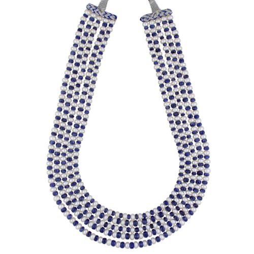 Sri Jagdamba Pearls Pearl With Blue Sapphire Necklace Set - JPJAN-20-313