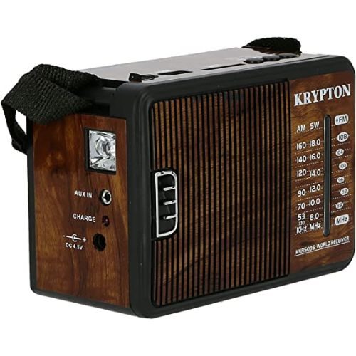 Krypton - Rechargeable Radio with Emergency Light - Brown, (KNR5095)