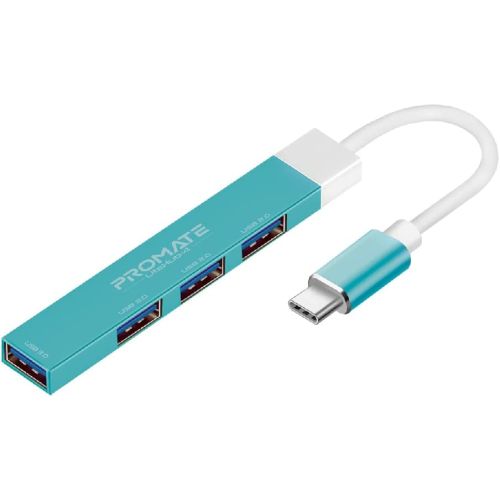 Promate USB-C Hub, 4-in-1 Type-C Sync/Charge Adapter with USB-A Adapter, LITEHUB-4.Blue