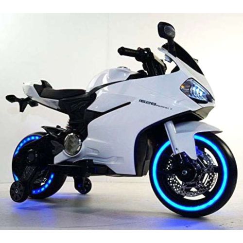 Megastar Ride On 12 V Ducati Style Light Up Power Motorbike, Electric Motorcycle For Kids - White (UAE Delivery Only)