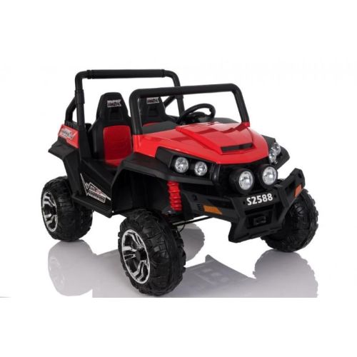 Megastar Rideon 12V  2 Seater Kids Buggy 4X4  With Rubber Tyres Jeep & Leather Seats - Red (UAE Delivery Only)