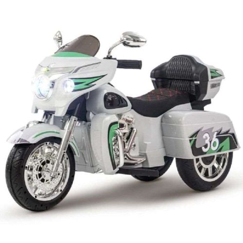 Megastar Ride on Police power Thunder Kids Battery Operated Bike 12 v  for Kids, Racing Kids Bike with Light & Musi-White