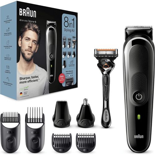Braun All-In-One Trimmer 8-In-1 Trimmer With 6 Attachments and Gillette Fusion5 Proglide Razor, Pack Of 1, Black, (MGK 5260