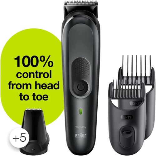 Braun All-in-one Trimmer, 10-in-1 Trimmer, Multi Grooming Kit, Body Groomer, Beard Trimmer, Hair Clipper, 8 Attachments and Gillette ProGlide Razor, Black, MGK 7331