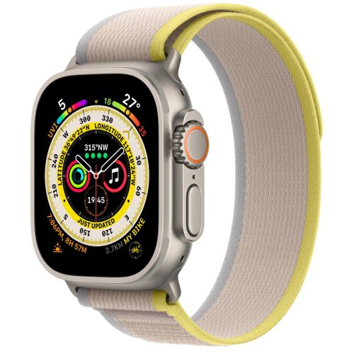 Apple Watch Ultra (GPS + Cellular), 49mm Titanium Case with Yellow/Beige Trail Loop, M/L