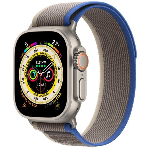 Apple Watch Ultra (GPS + Cellular), 49mm Titanium Case with Blue/Gray Trail Loop, 
