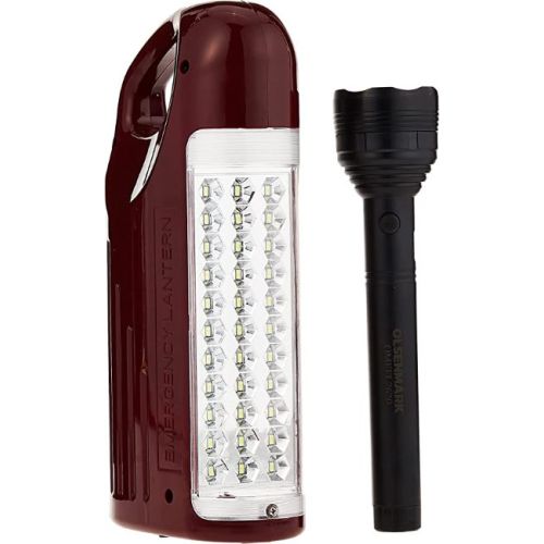 Olsenmark 2 In 1 Rechargeable LED Emergency Lantern with Flashlight Maroon Black - OMEFL2620