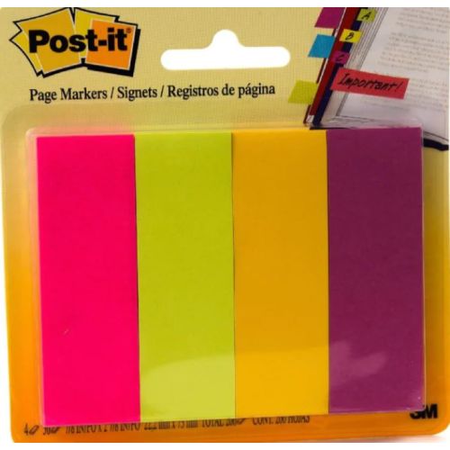 Post-it® Page Markers, 4 x 50 sh/Pack, 7/8" x 2 7/8" Fluo Colors [671-4AF]