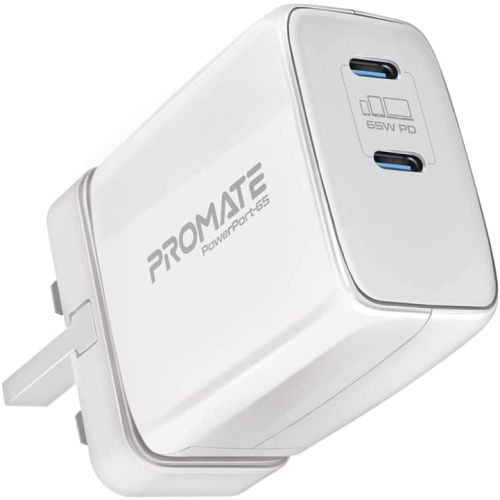 Promate 65W USB-C Power Delivery GaN Charger, POWERPORT-65.UK-WT