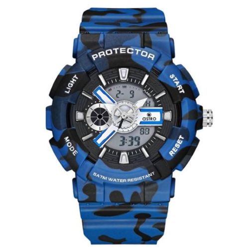 Astro Kids J9302 Movement Watch, Analog-Digital Display and Polyurethane Strap, Camo Blue - A23818-PPNNB