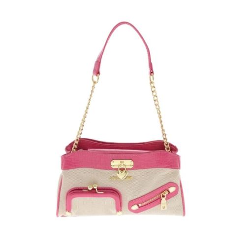 Love Moschino Fuchsia Canvas and Faux Leather Shoulder Bag (LOMO-12191)