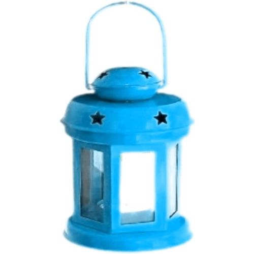 Hanging Lantern Decorative Tea Light Holder Home Decor Iron Lamp with Candle Tealights & Festive Decor fancy lights flower, Blue