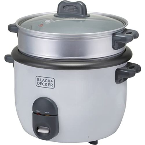 Black+Decker Rice Cooker Non Stick with Steamer 2 in 1, 1.8 L, 700 W, White - RC1860-B5