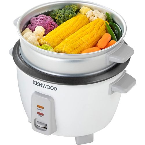 Kenwood 2-in-1 Rice Cooker 0.6L 3-Cups Rice with Food Steamer Basket, Non-Stick Cooking Pot, Temepered Glass Lid, Warm/Cook Lights, Spatula Holder, Detachable Cord RCM30.000WH White