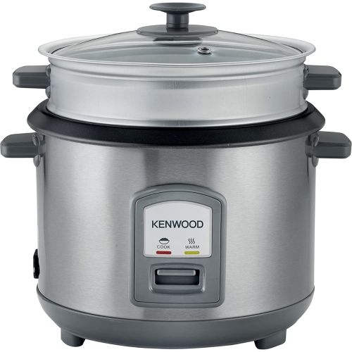 Kenwood 2-in-1 Rice Cooker 1.8L 10-Cups Rice with Food Steamer Basket, Non-Stick Cooking Pot, Temepered Glass Lid, Warm/Cook Lights, Spatula Holder, Detachable Cord RCM45.000SS Silver