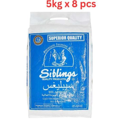 Siblings Premium Jasmine Rice - 5 Kg (White) Pack Of 8 (UAE Delivery Only)