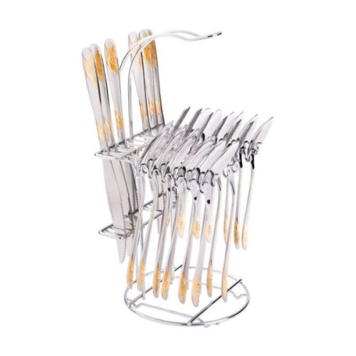 Royalford Stainless Steel Cutlery Set With Display Stand Gold Plated 25 Piece  - RF10315